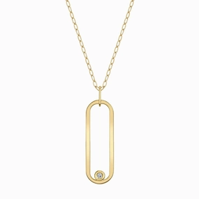 14 Karat Yellow Gold Open Oval Pendant Diamond Necklace