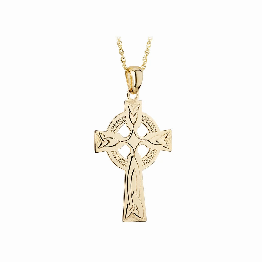 14k Engraved Celtic Cross Pendant Necklace