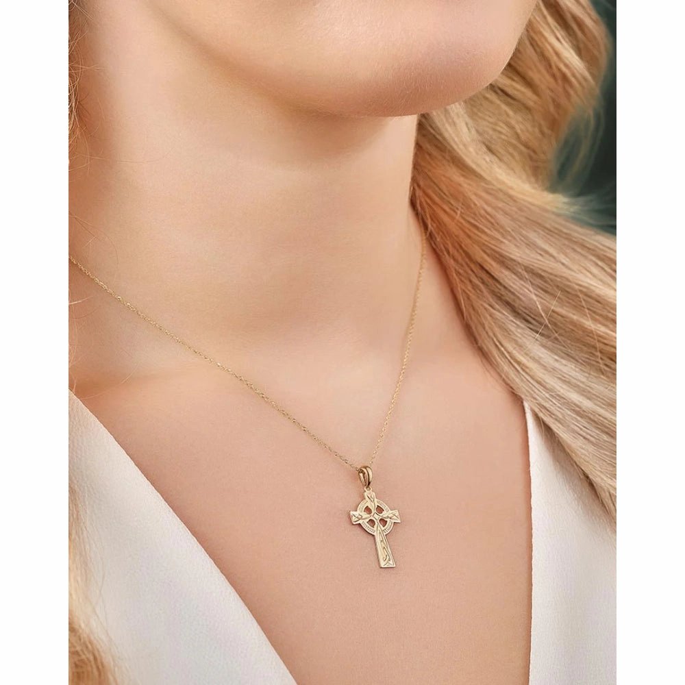 14k Engraved Celtic Cross Pendant Necklace