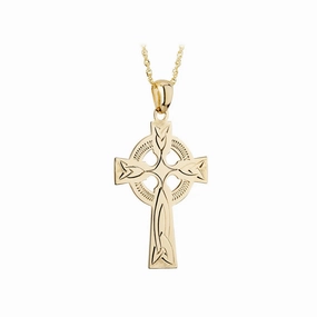 14k Engraved Celtic Cross Pendant Necklace