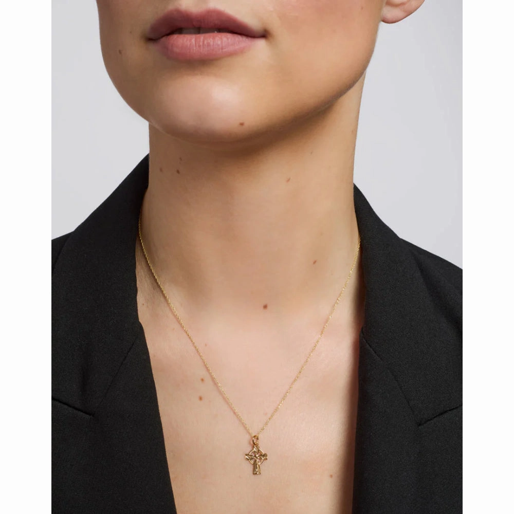 14k Engraved Small Celtic Cross Pendant Necklace