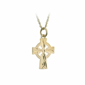 14k Engraved Small Celtic Cross Pendant Necklace