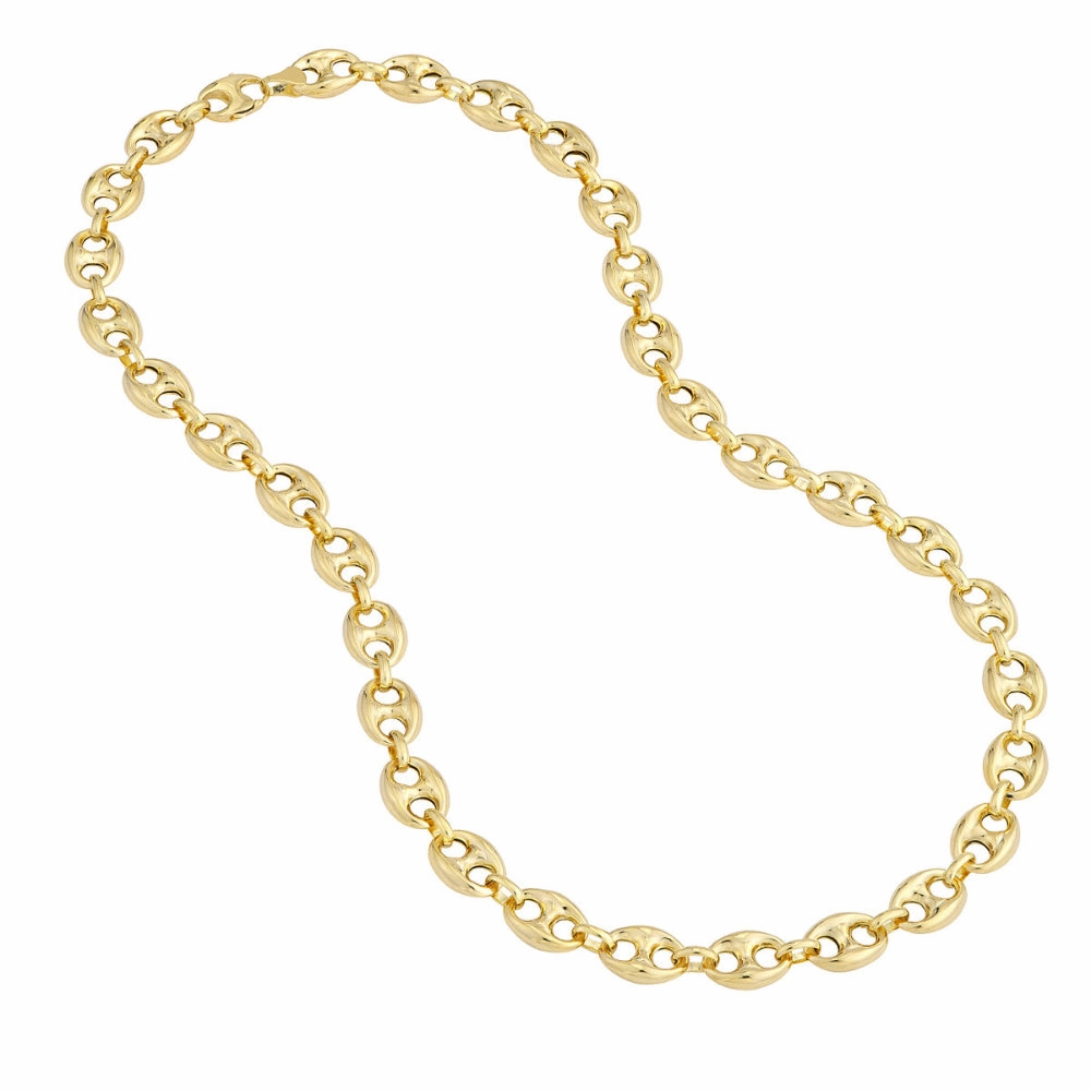 14k Gold 10mm Puff Mariner Chain, 18"