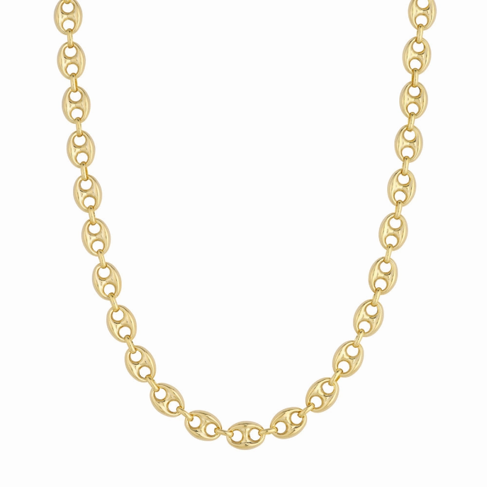 14k Gold 10mm Puff Mariner Chain, 18"