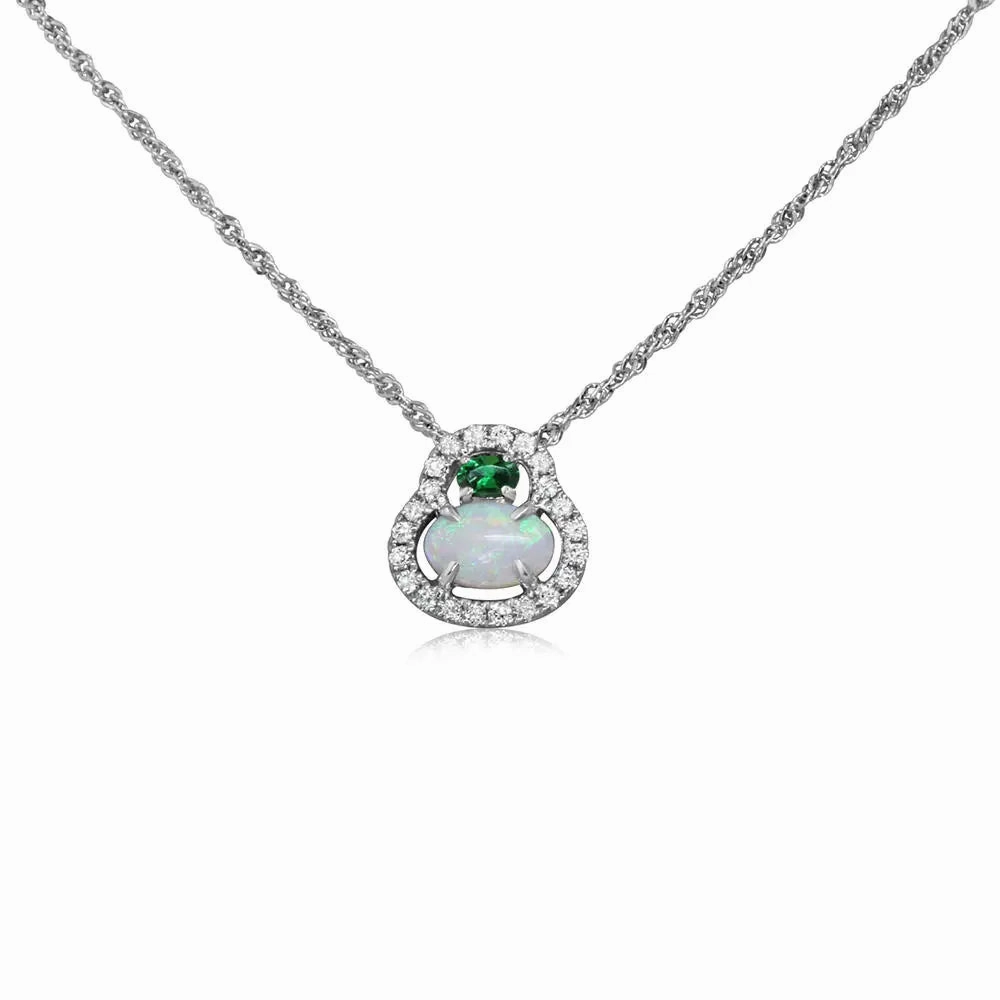14k Gold Australian Opal and Diamond Necklace