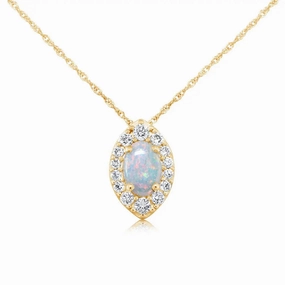 14k Gold Australian Opal and Diamond Pendant Necklace