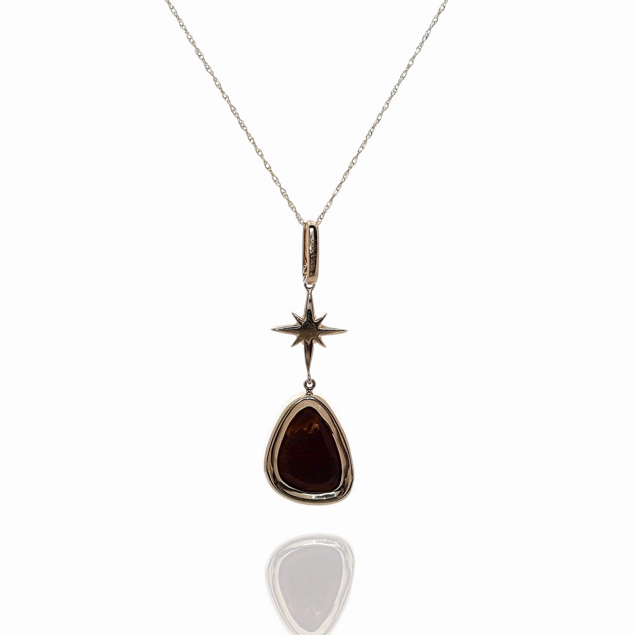 14k Gold Australian Opal and Diamond Star Pendant Necklace
