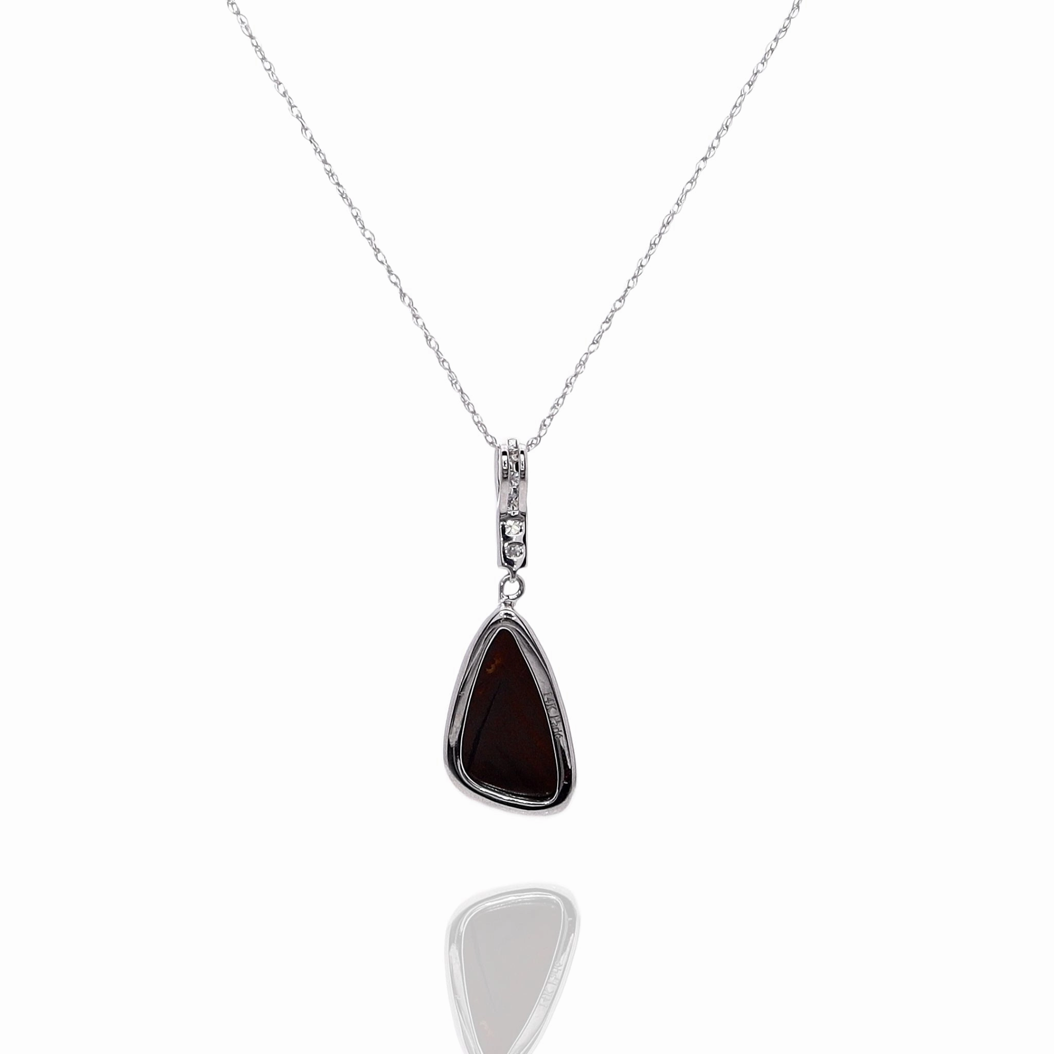14k Gold Australian Opal Doublet and Diamond Pendant