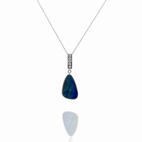 14k Gold Australian Opal Doublet and Diamond Pendant