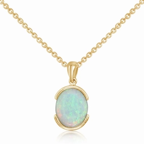 14k Gold Australian Opal Pendant Necklace