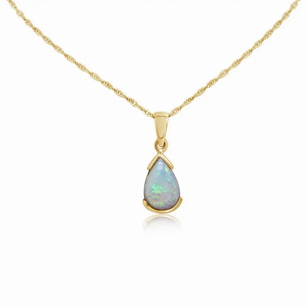 14k Gold Australian Opal Pendant Necklace