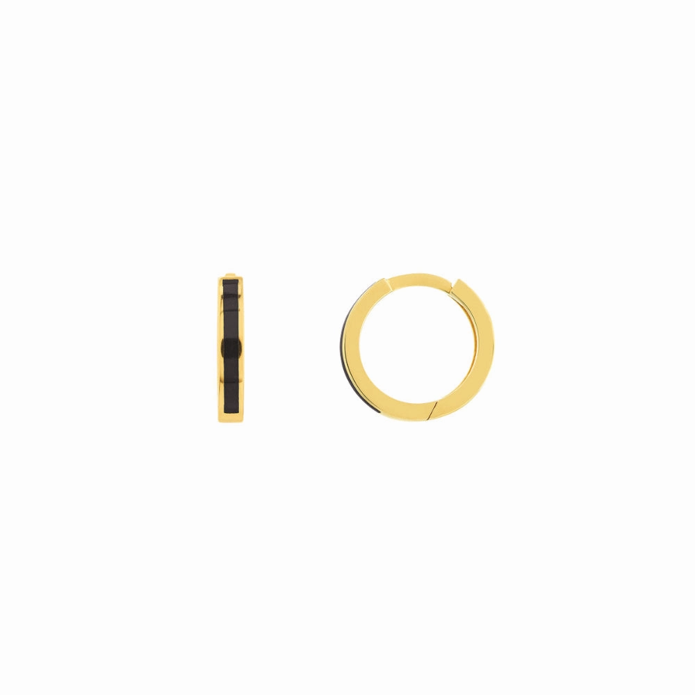14k Gold Black Enamel Baby Hoop Earrings