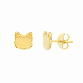 14k Gold Cat Face Stud Earrings
