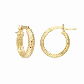 14k Gold Diamond-Cut Hoop Earrings