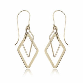14k Gold Diamond Shape Drop Earrings