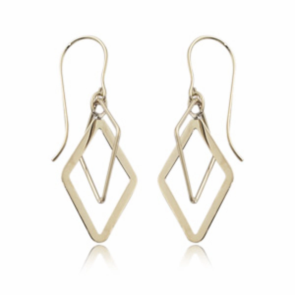 14k Gold Diamond Shape Drop Earrings