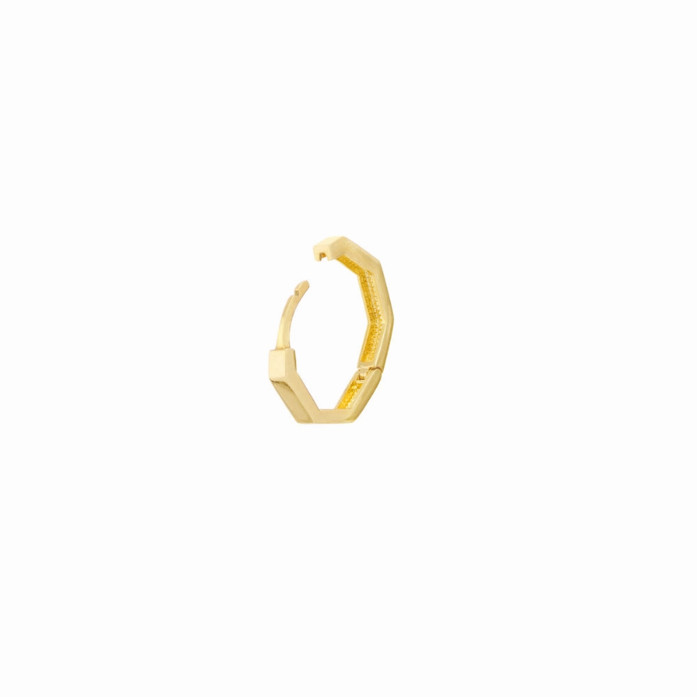 14k Gold Hexagon Huggie Earring