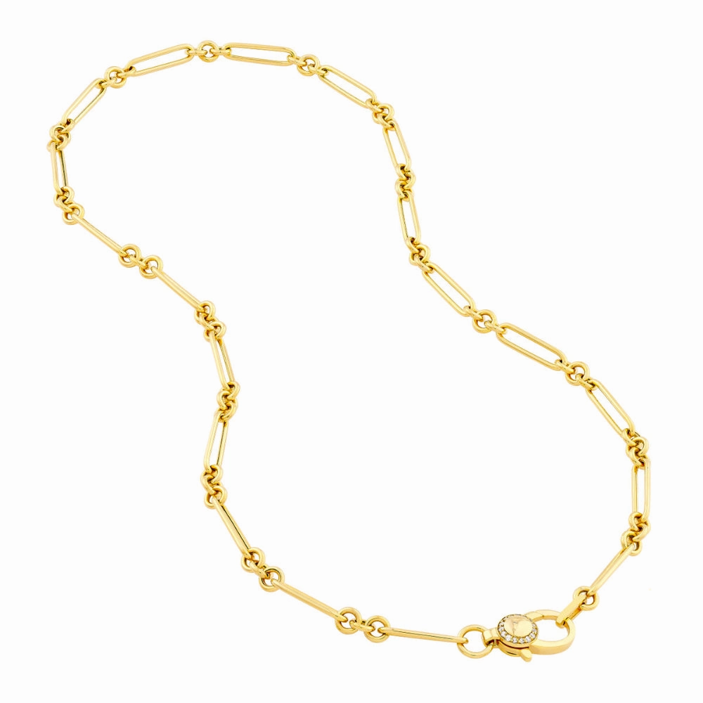 14k Gold Hollow Paper Clip Necklace with Diamond