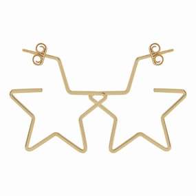 14k Gold Star Hoop Earrings