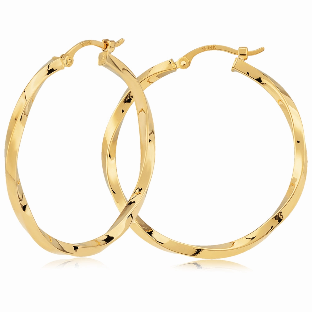 14k Gold Twist Hoop Earrings