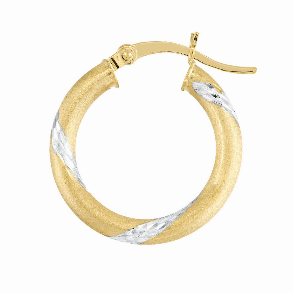 14k Gold Two Tone Diamond-Cut Hoop Earrings