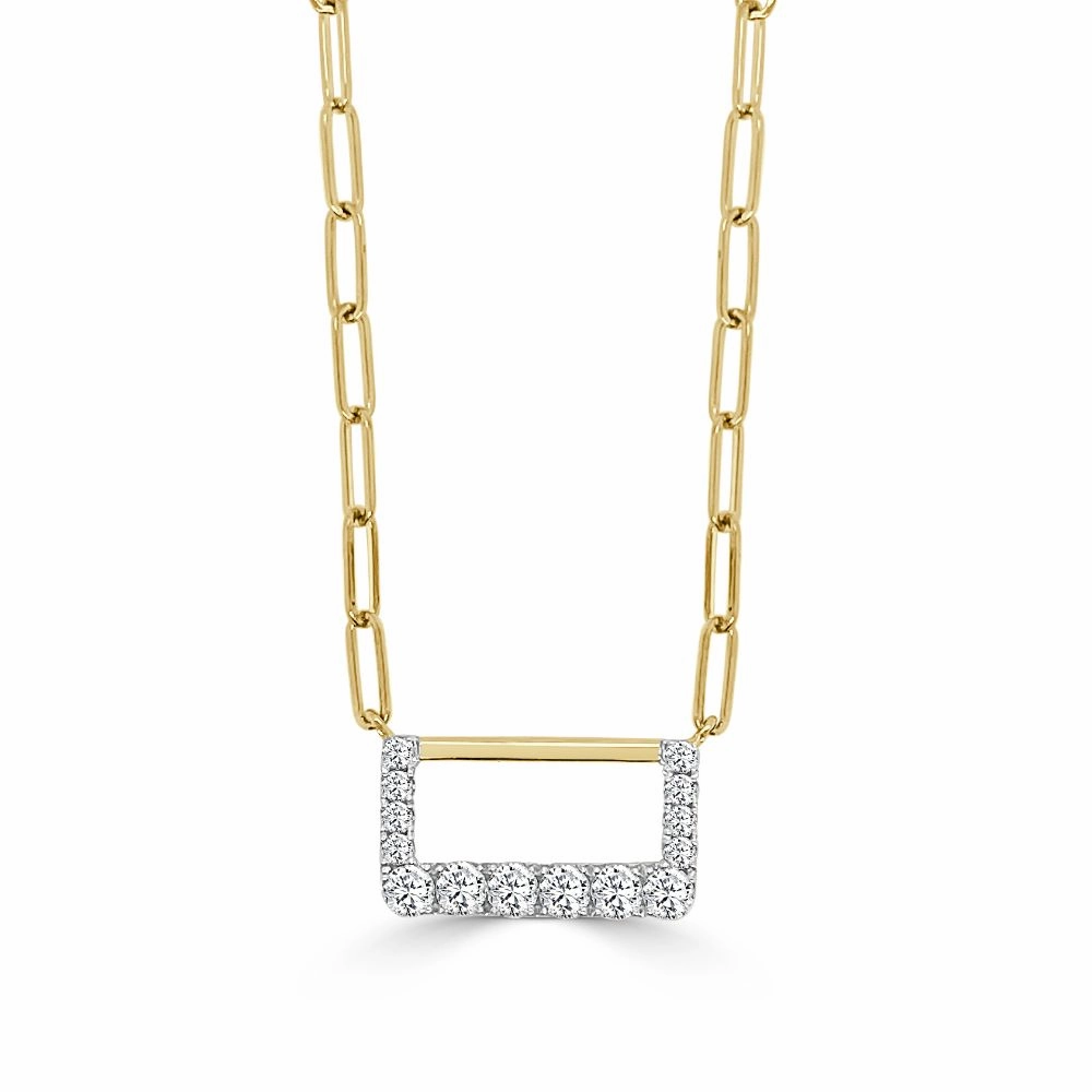 14k Gold Two-Tone Small Rectangular Shape Half Diamond Necklace