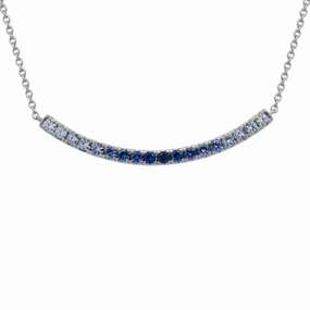 14k Multi-Colored Blue Sapphire Curve Bar Necklace