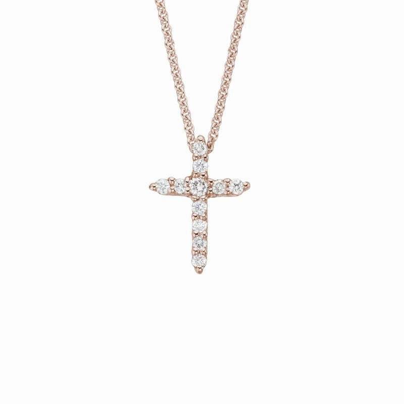 14k Rose Gold Diamond Cross Pendant Necklace