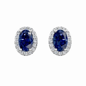 14k Sapphire and Diamond Halo Stud Earrings