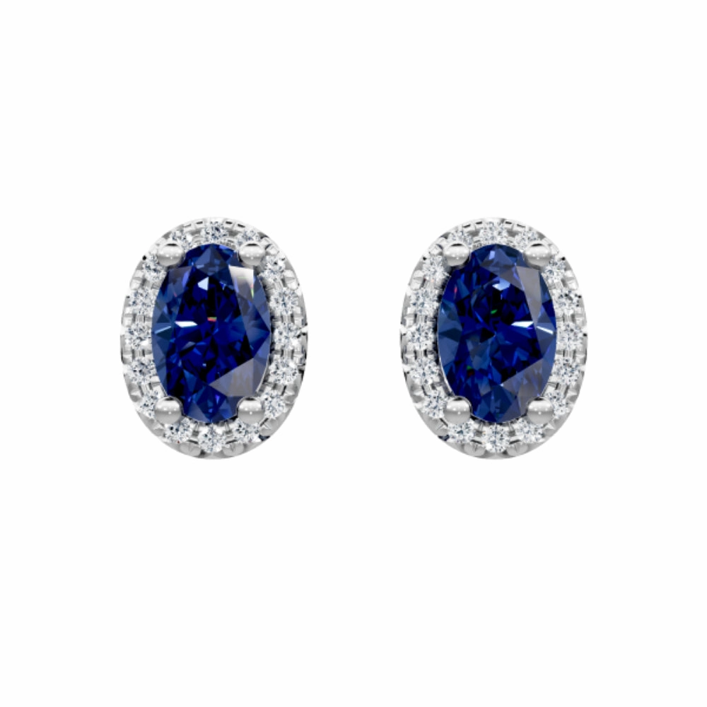 14k Sapphire and Diamond Halo Stud Earrings