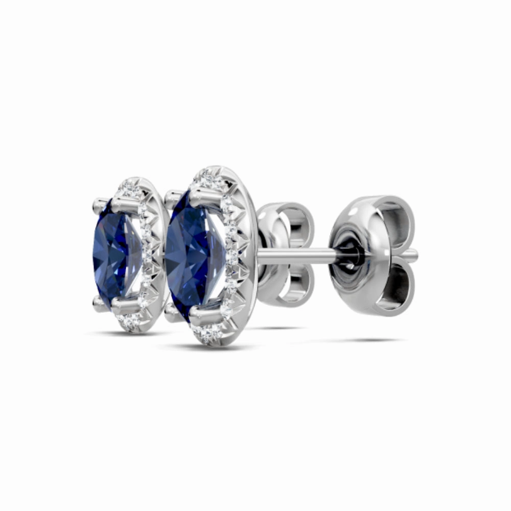 14k Sapphire and Diamond Halo Stud Earrings