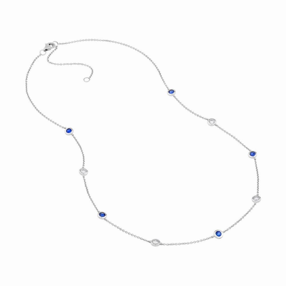 14k Sapphire and Diamond Station Necklace