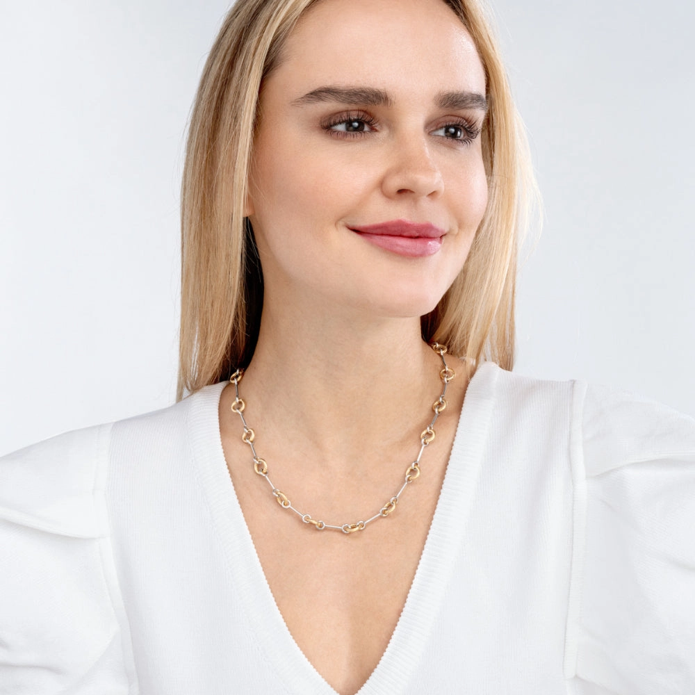 14k Two-Tone Alternating Textured Link Necklace
