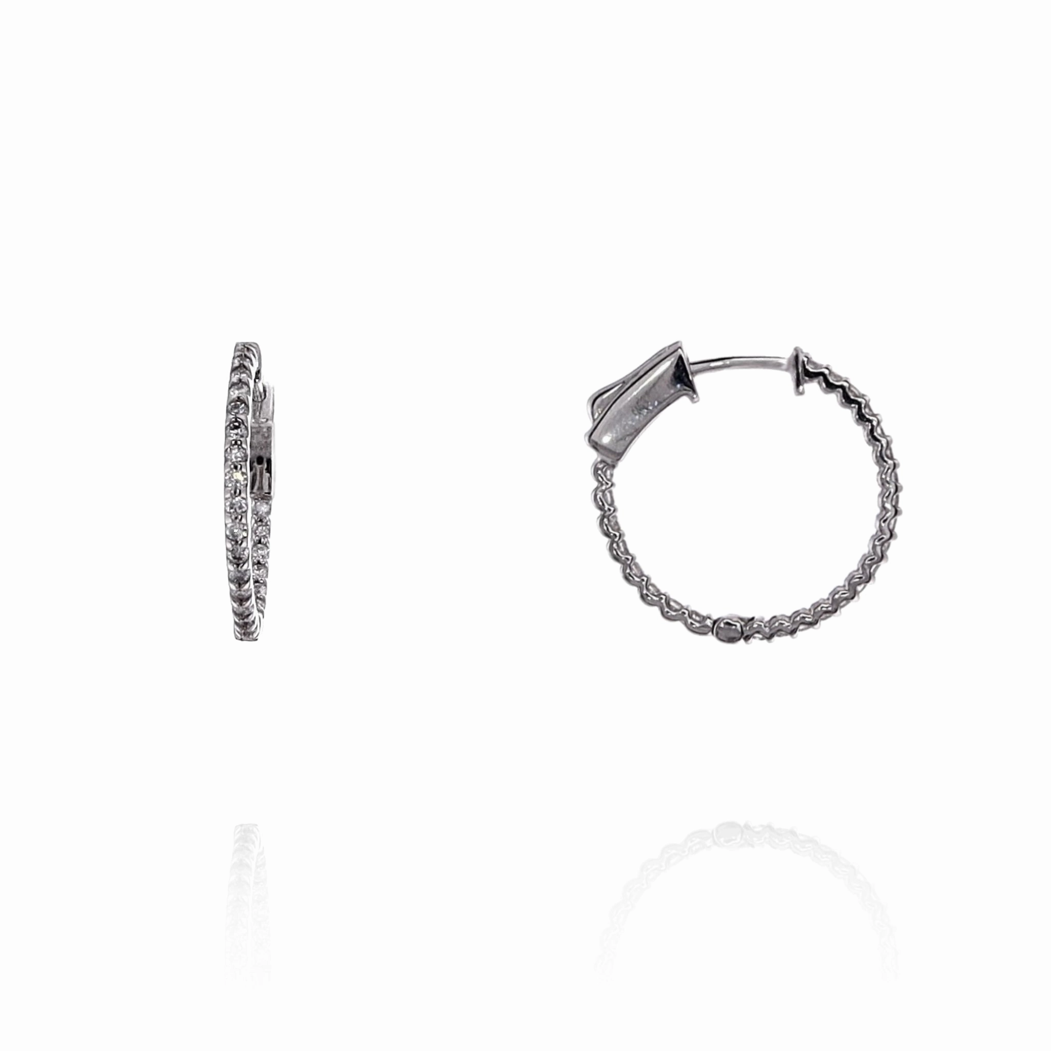 14k White Gold 0.50-0.55ct In and Out Diamond Hoop Earrings