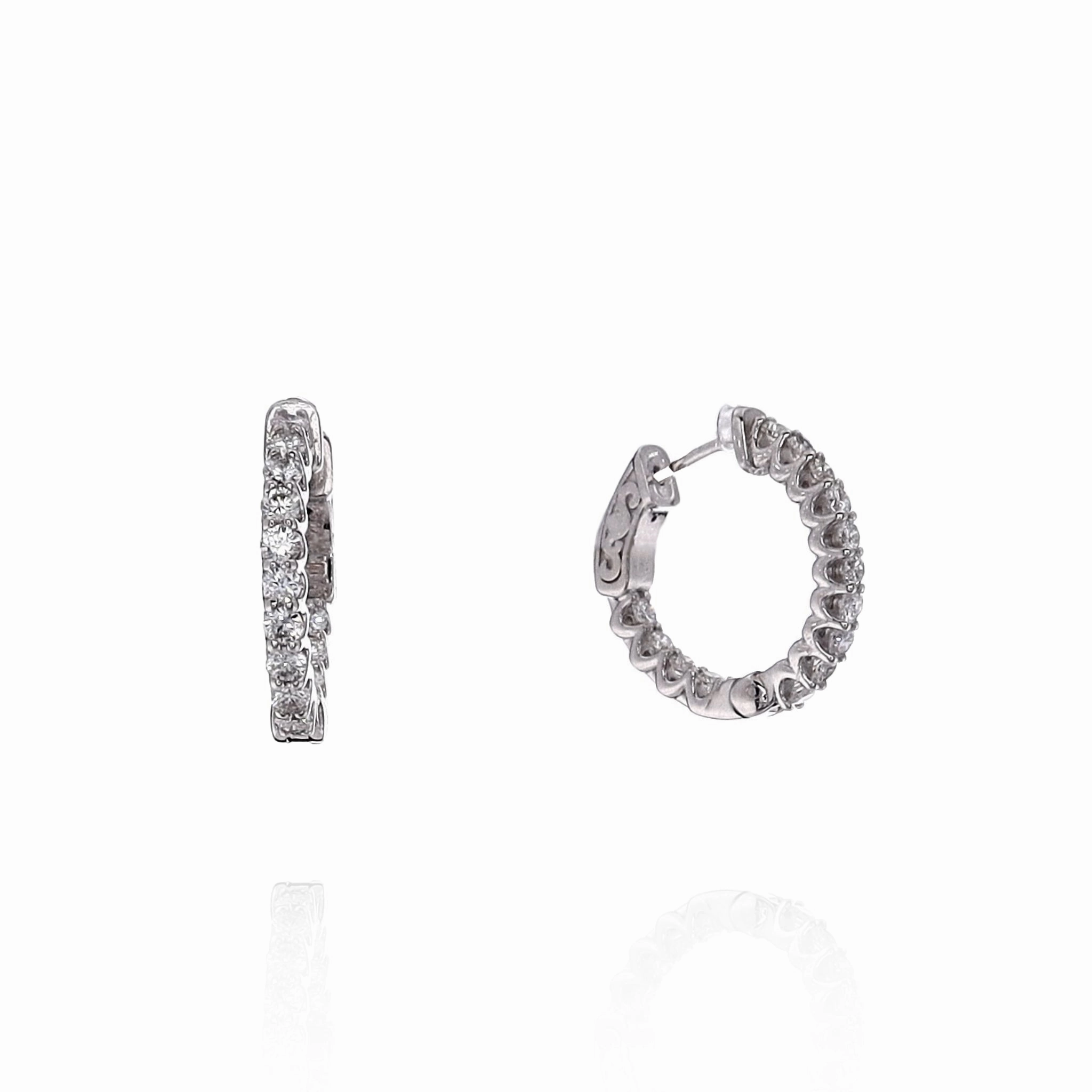 14k White Gold 0.80-0.90ct In and Out Diamond Hoop Earrings