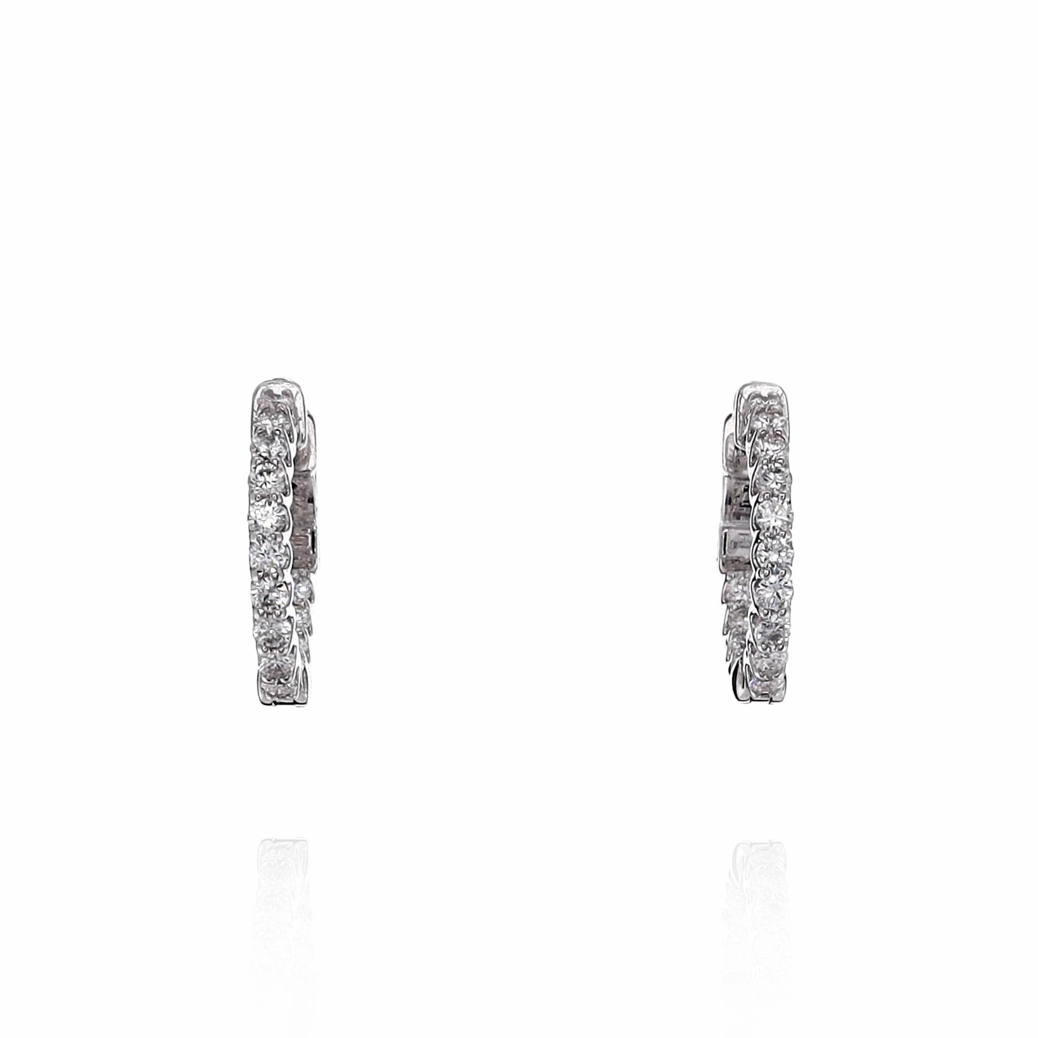 14k White Gold 0.80-0.90ct In and Out Diamond Hoop Earrings