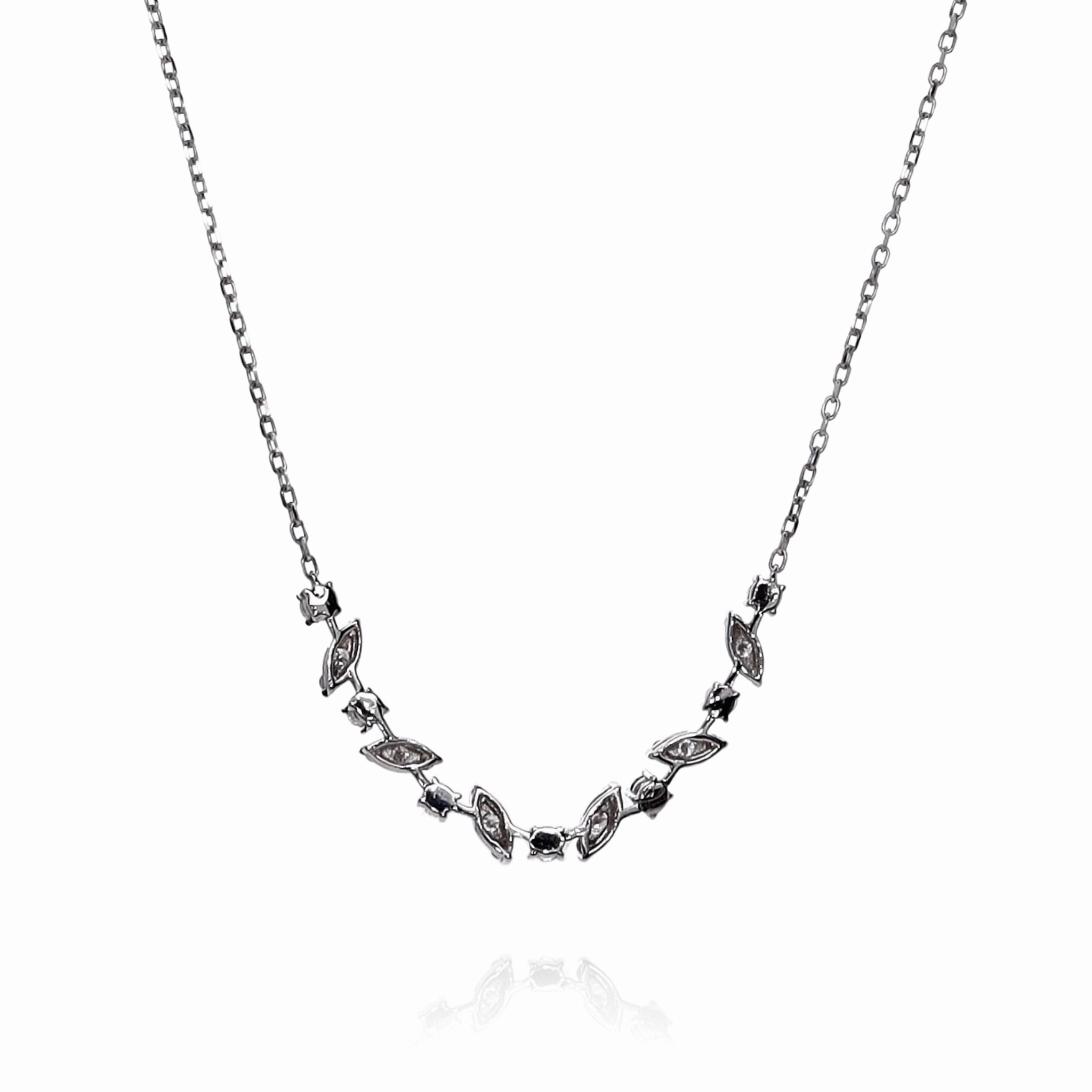 14k White Gold 1.01ct Alternating Round and Marquise Shaped Diamond Necklace