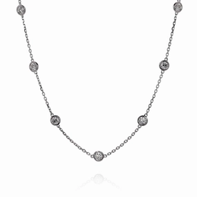 14k White Gold 3.72ct Diamonds By the Yard Bezel Station Necklace