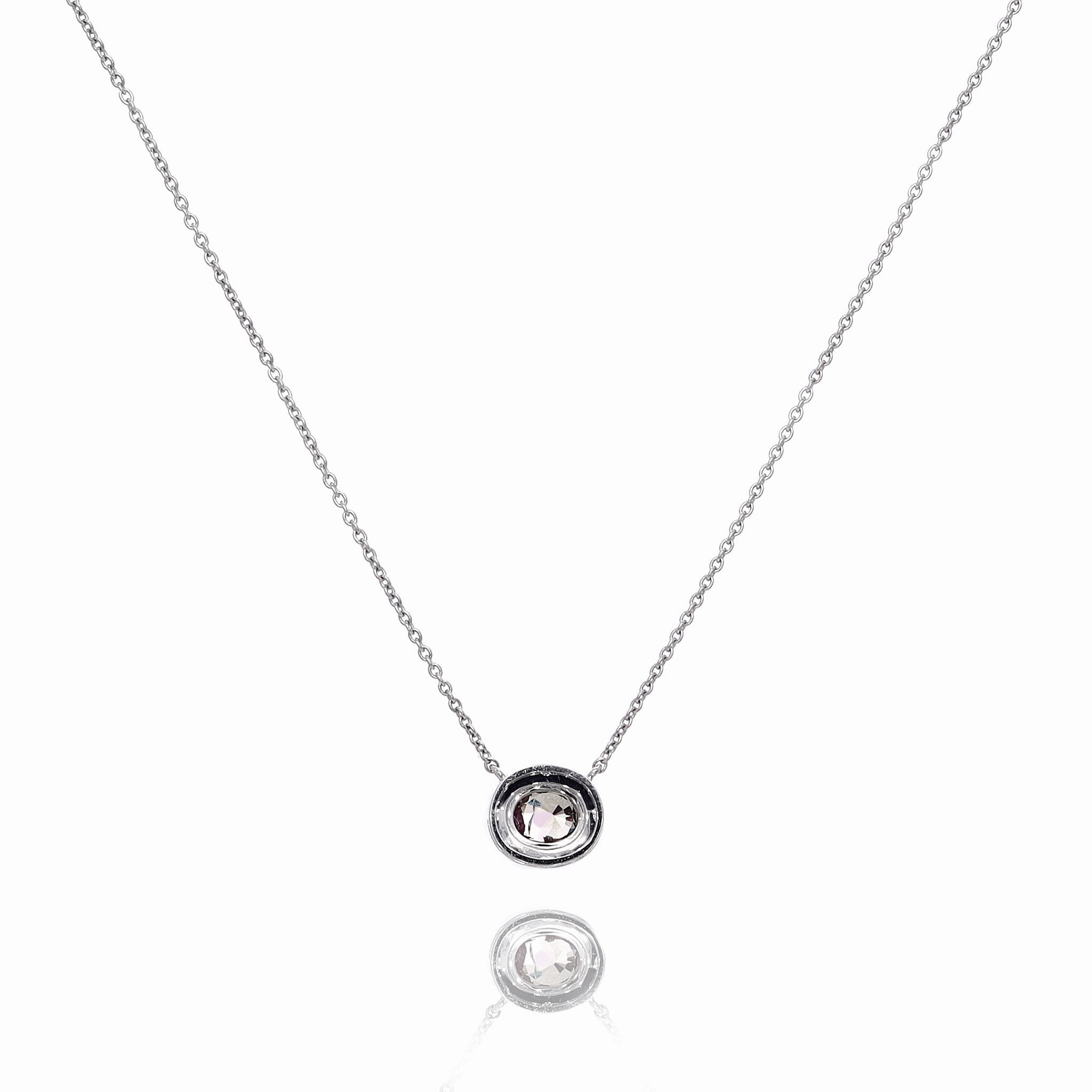 14k White Gold Oval Alexandrite and Round Diamond Halo Pendant Necklace