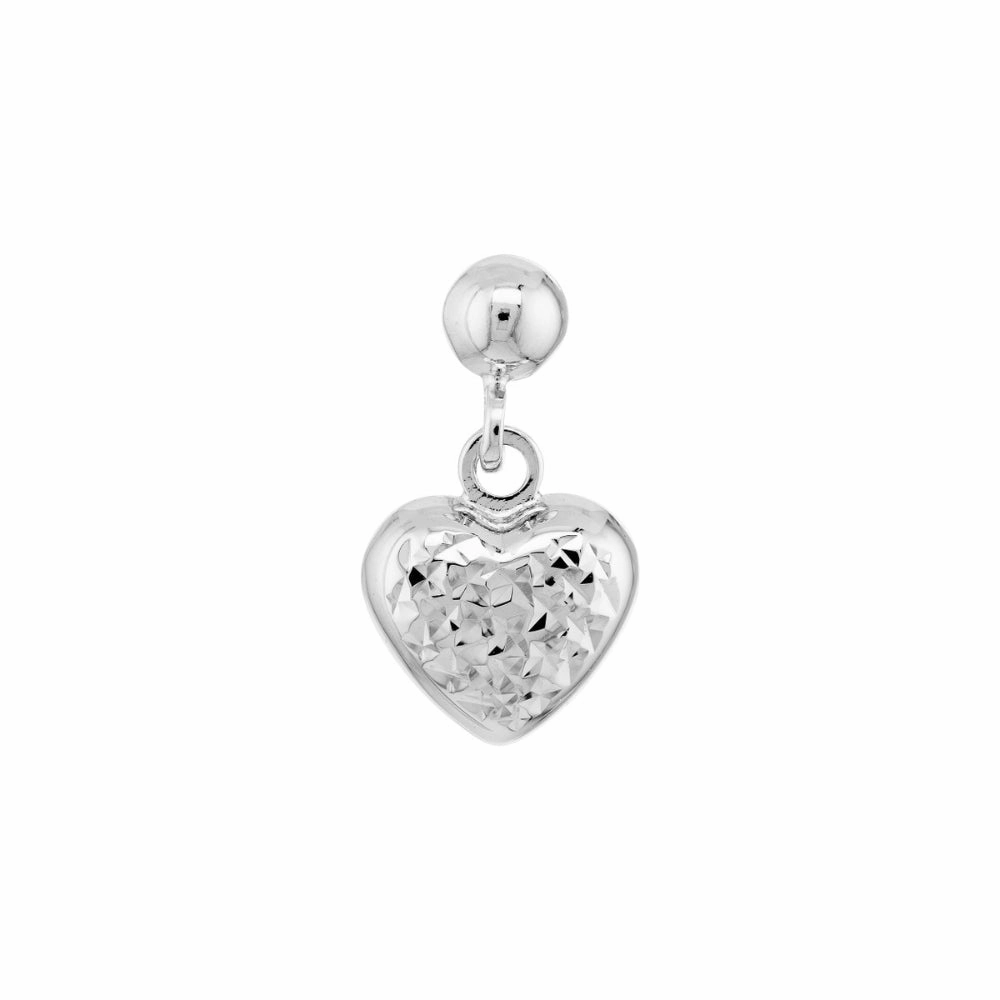 14k White Gold Puffed Heart Dangle Earrings
