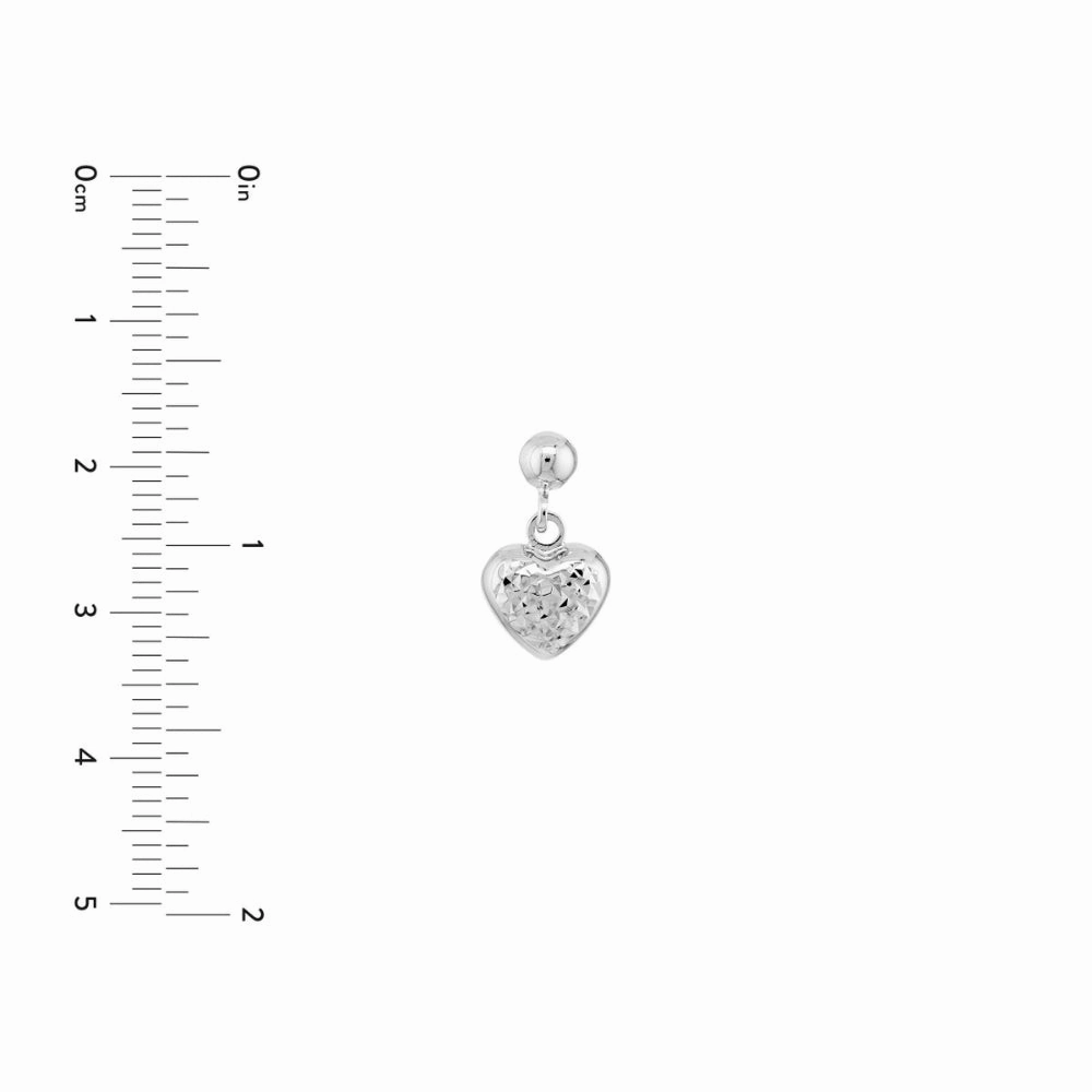 14k White Gold Puffed Heart Dangle Earrings