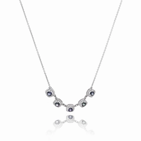 14k White Gold Round Alexandrite and Diamond Halo Station Necklace