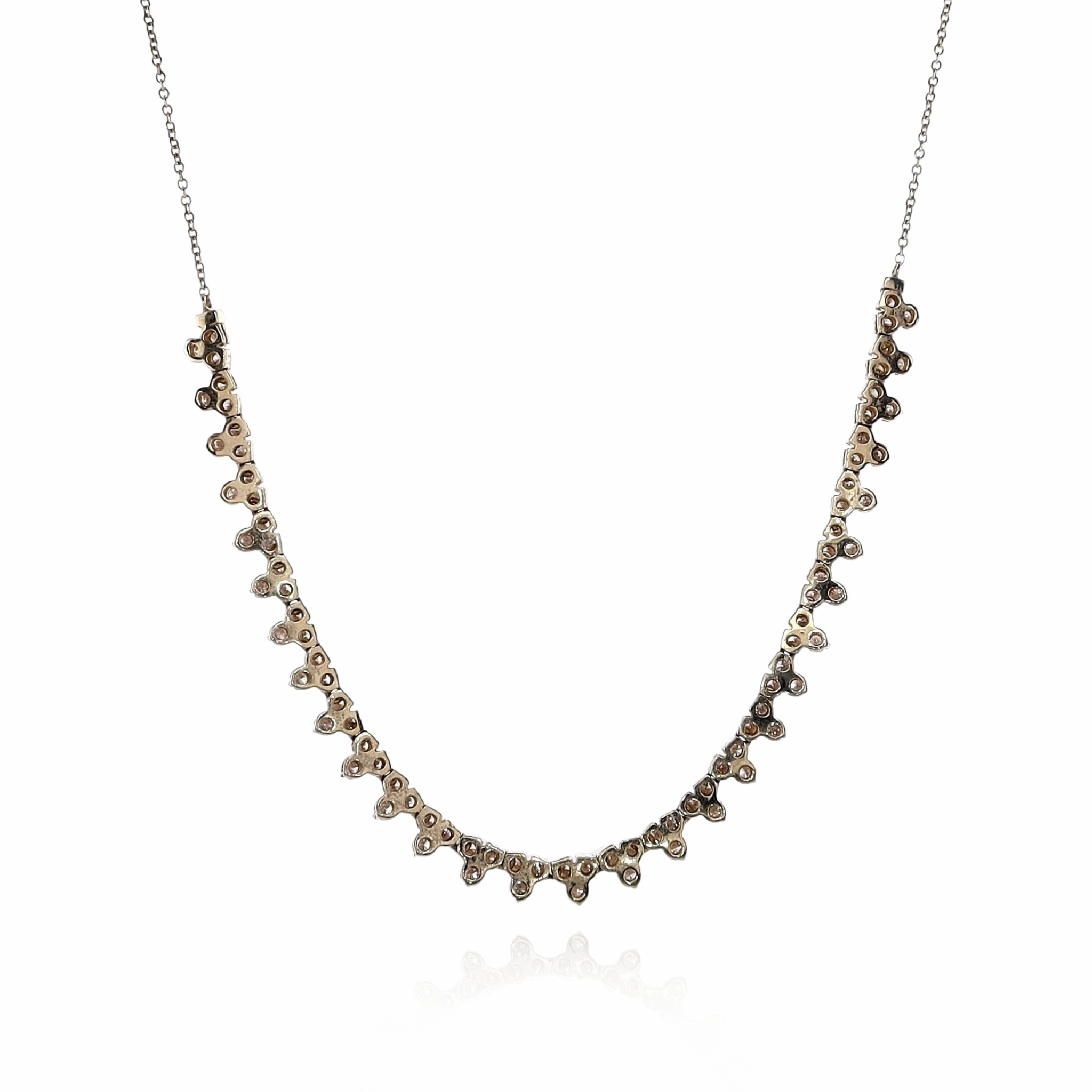 14k Yellow Gold Adjustable 16/18" Tri-Cluster Diamond Necklace