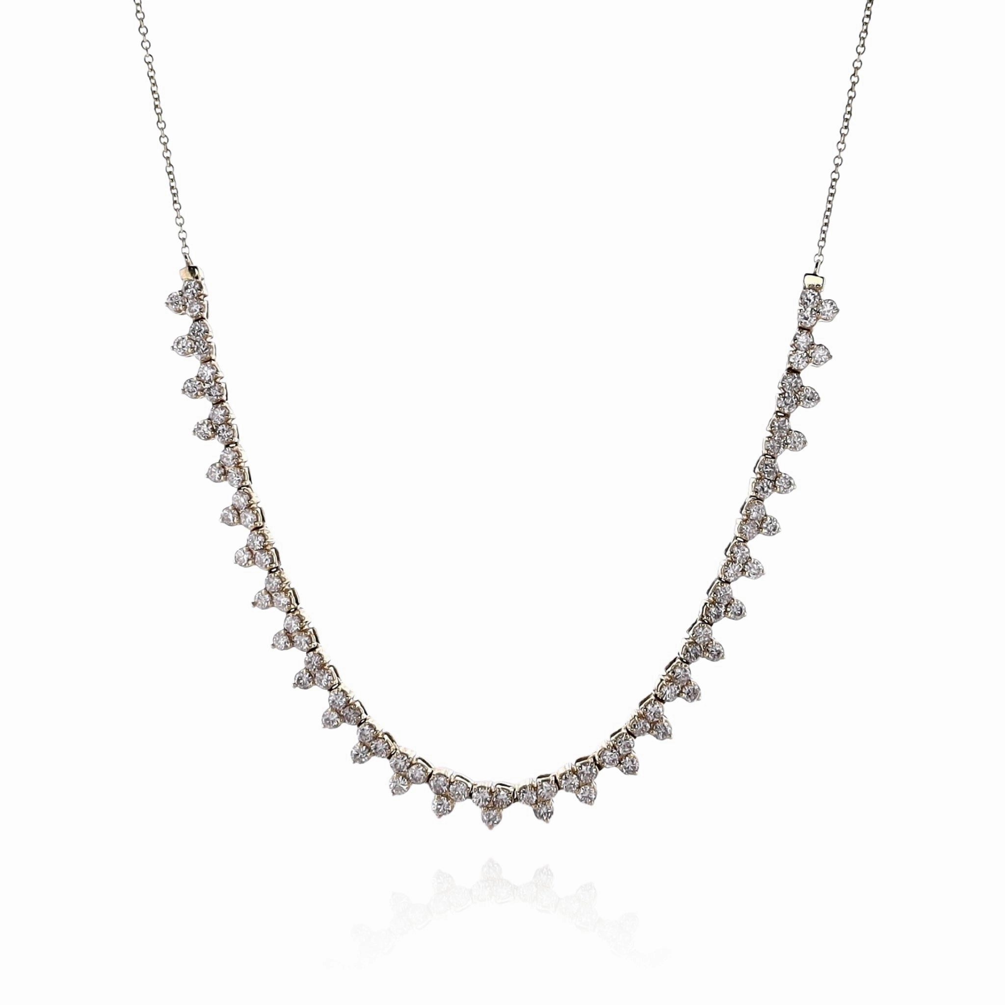 14k Yellow Gold Adjustable 16/18" Tri-Cluster Diamond Necklace