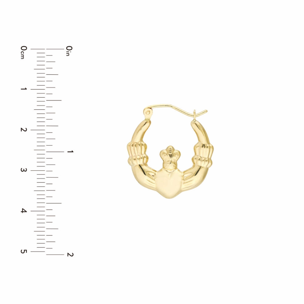 14k Yellow Gold Claddagh Hoop Earrings