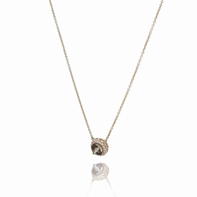 14k Yellow Gold Cushion Alexandrite and Diamond Halo Pendant Necklace