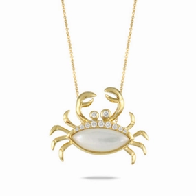 18k Gold Mother of Pearl Crab Pendant with Diamonds