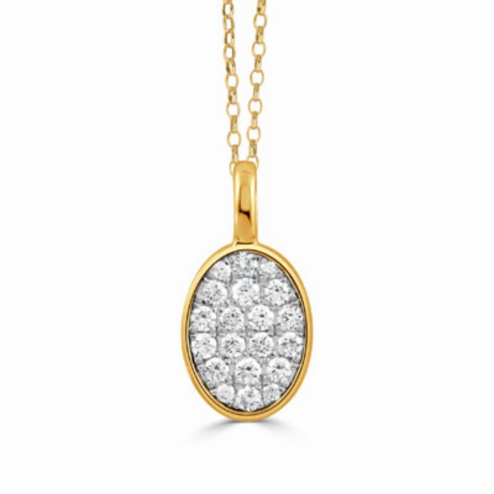 18k Gold Oval Diamond Cluster Pendant Necklace