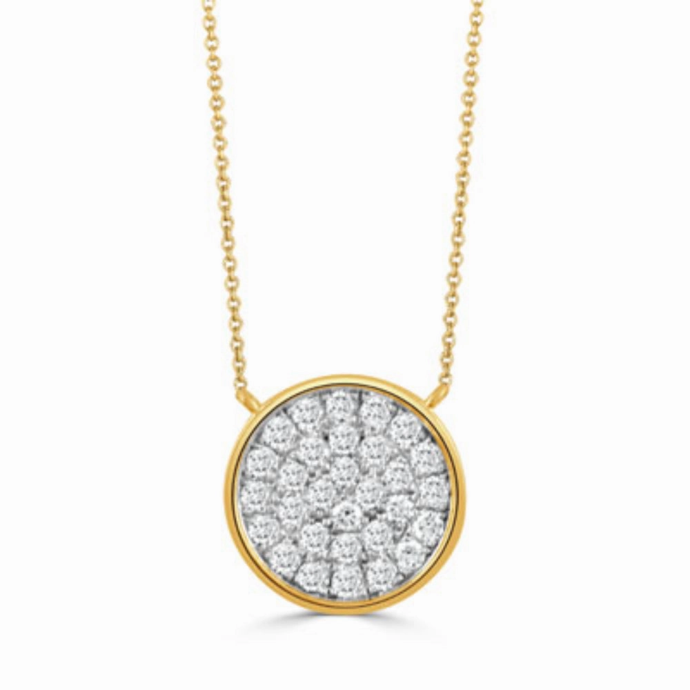 18k Gold Round Diamond Cluster Pendant Necklace