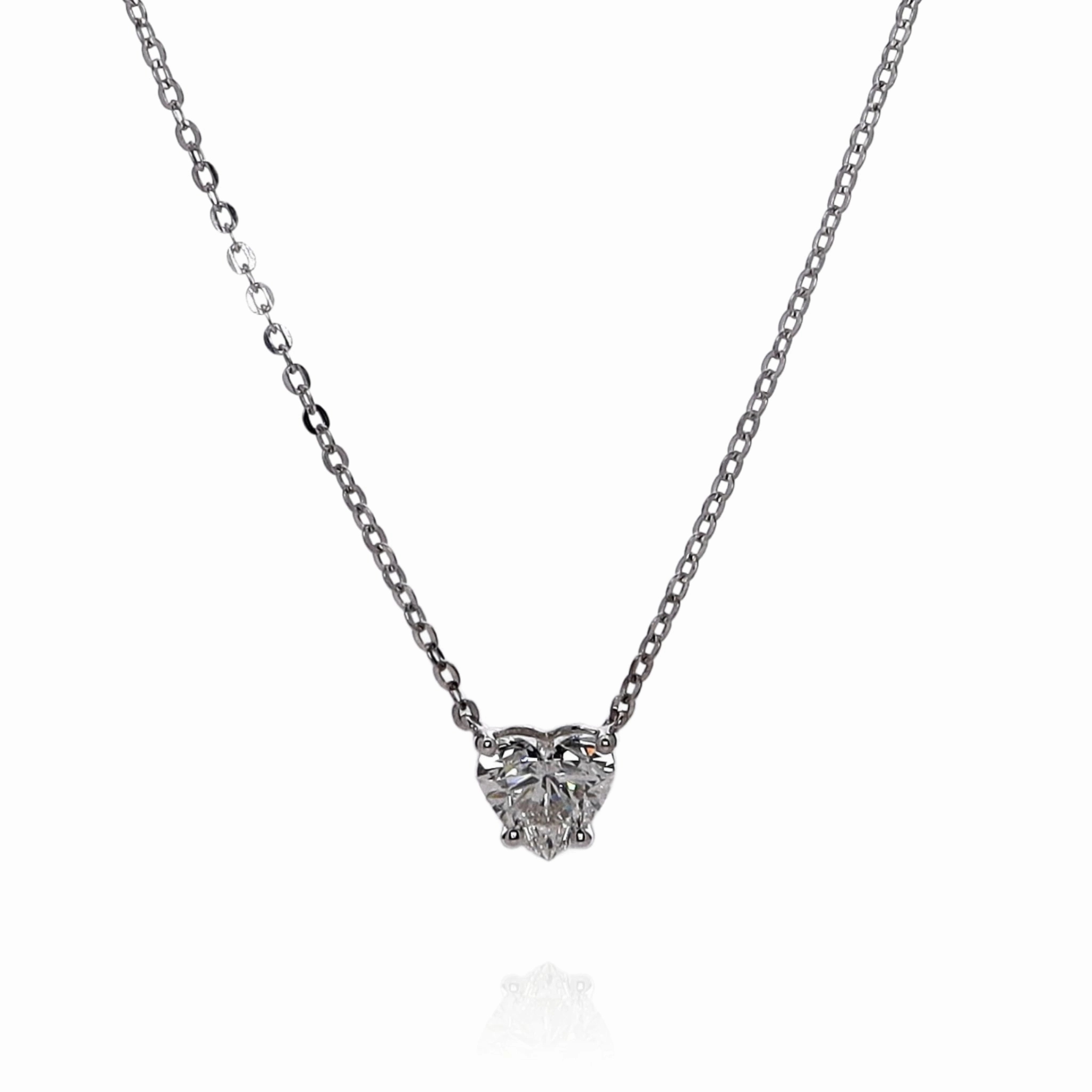 18k White Gold 1.62ct Heart Shaped Diamond Solitaire Pendant Necklace